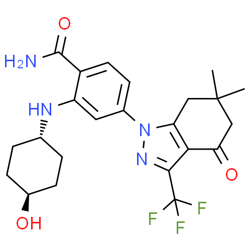 SNX-2112;4-(6,6-DIMETHYL-4-OXO-3-(TRIFLUOROMETHYL)-4,5,6,7-TETRAHYDRO-1H-INDAZOL-1-YL)-2-((1R,4R)-4-HYDROXYCYCLOHEXYLAMINO)BENZAMIDE